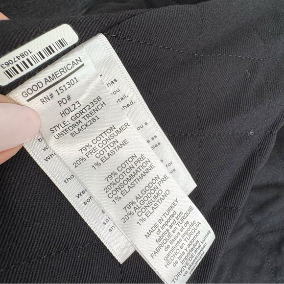 Good American Uniform Tie-Up Pockets Black‎ Wash Denim Trench Coat 2XL/3XL - Picture 15 of 15